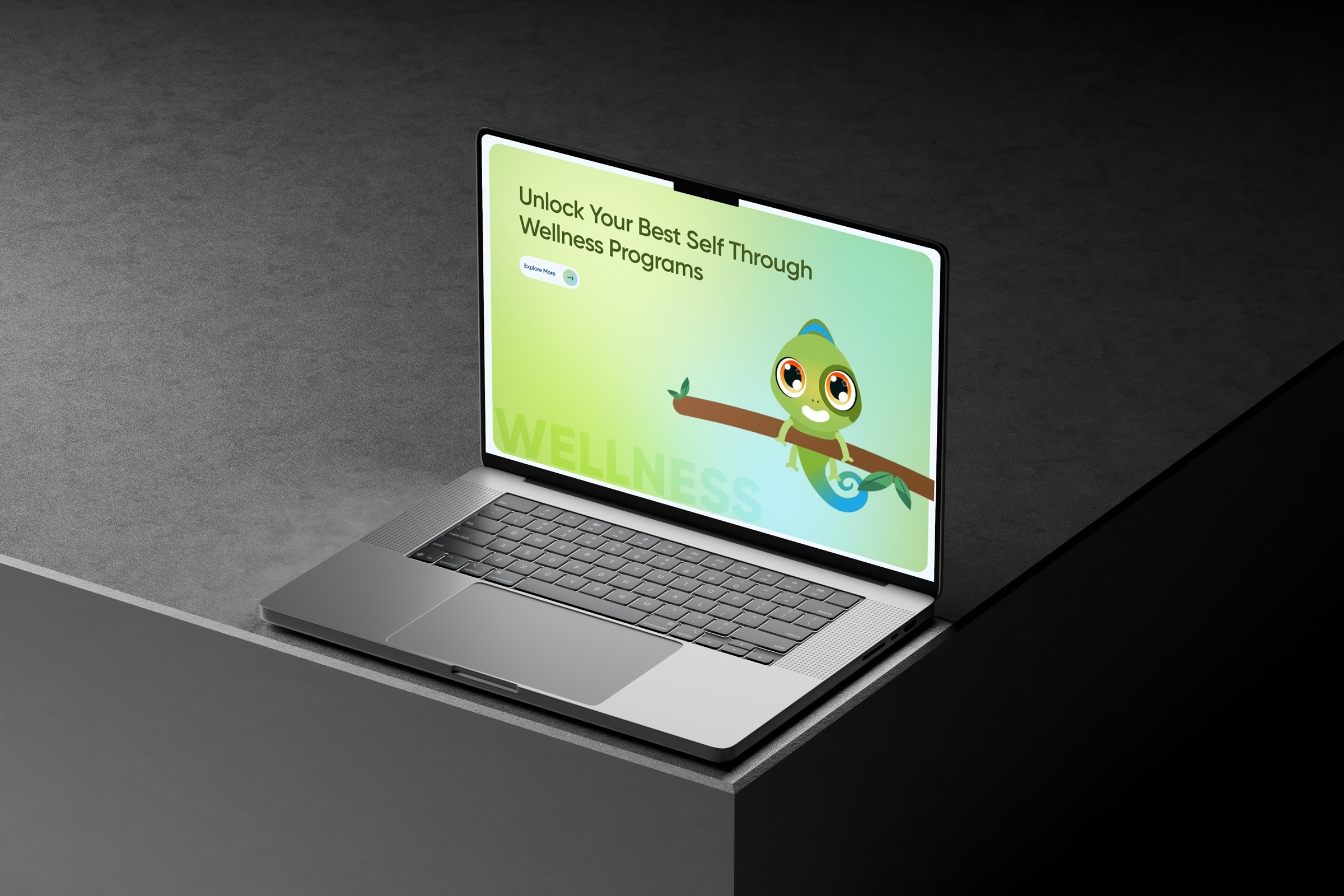 Access Behavior Analysis Wellness landing page on a laptop, profile angle