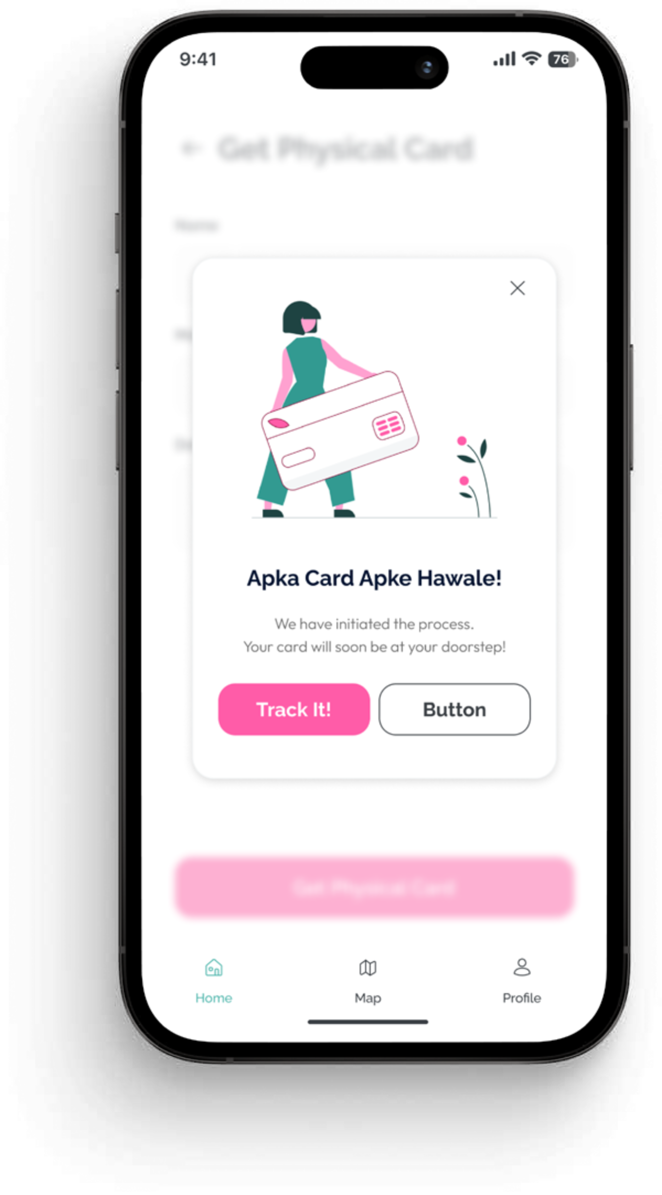 SafeHer Get Physical Card flow — order a SafeHer membership card delivered to her address