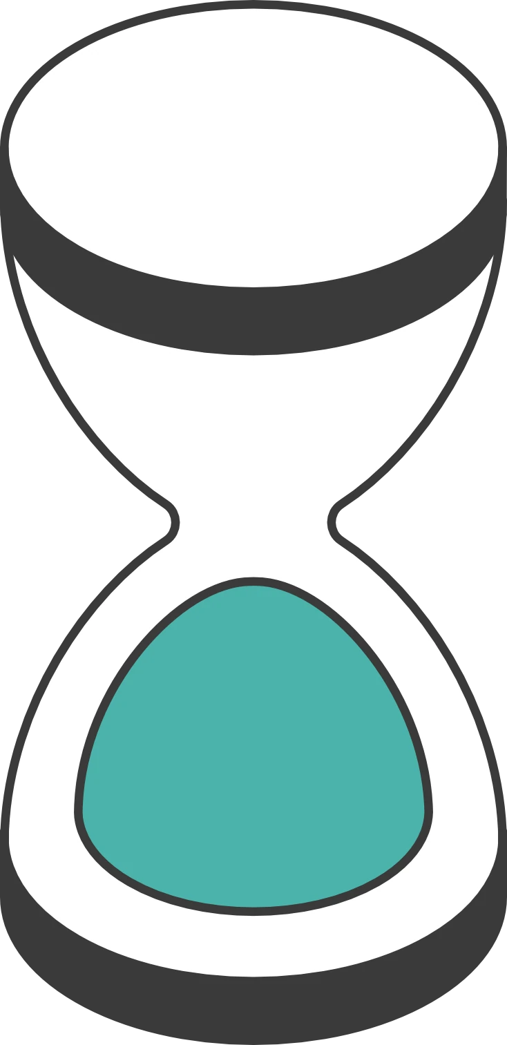Illustration of an hourglass, representing long waiting times.