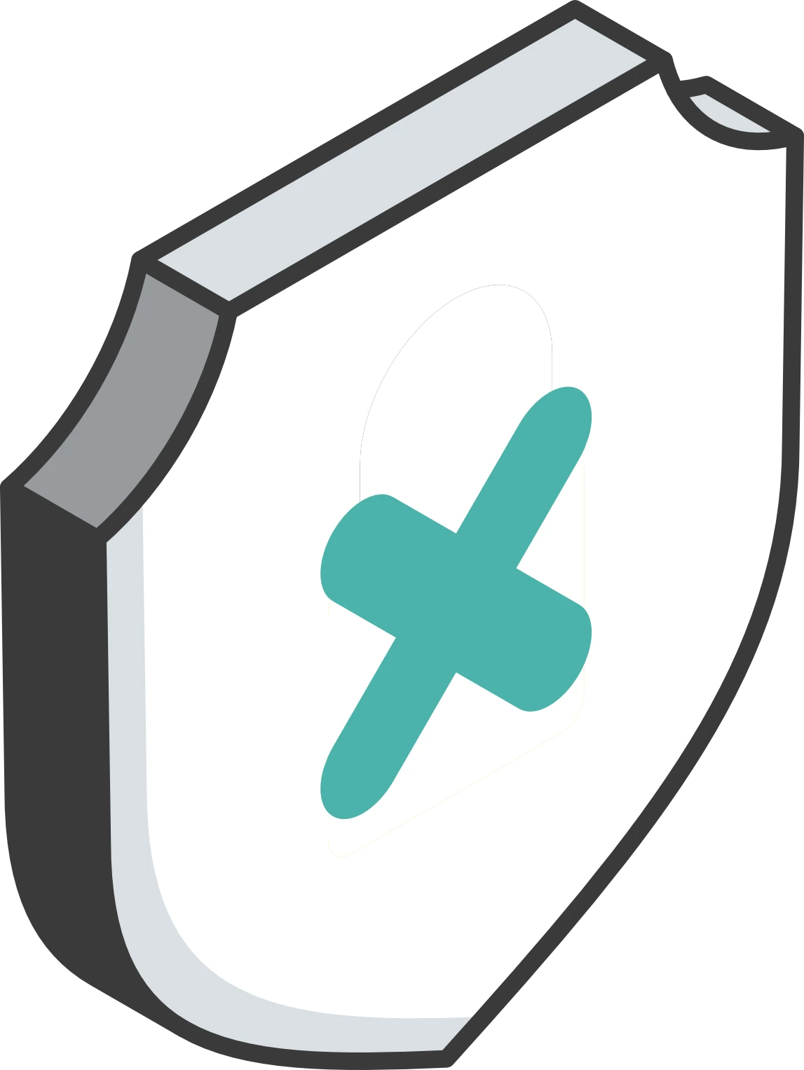 Illustration of a shield marked with a cross, representing a constant sense of vulnerability.